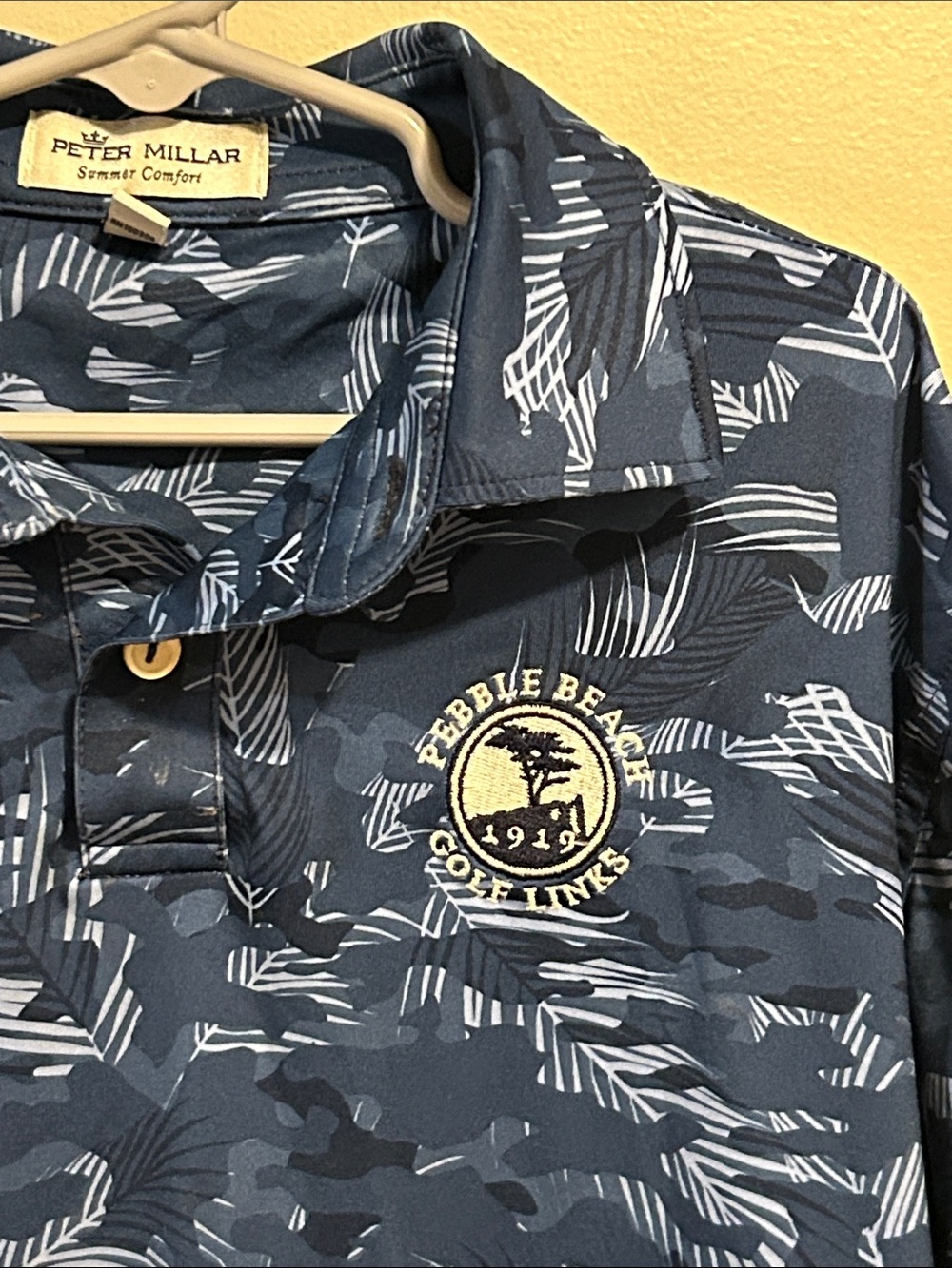 Peter Millar Youth Pebble Beach Golf Polo Medium Blue Camo Palm Performance